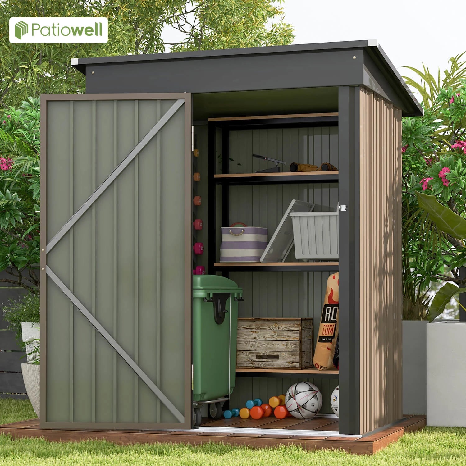 5x3 FT Outdoor Storage Shed with Sloping Roof and Lockable Door