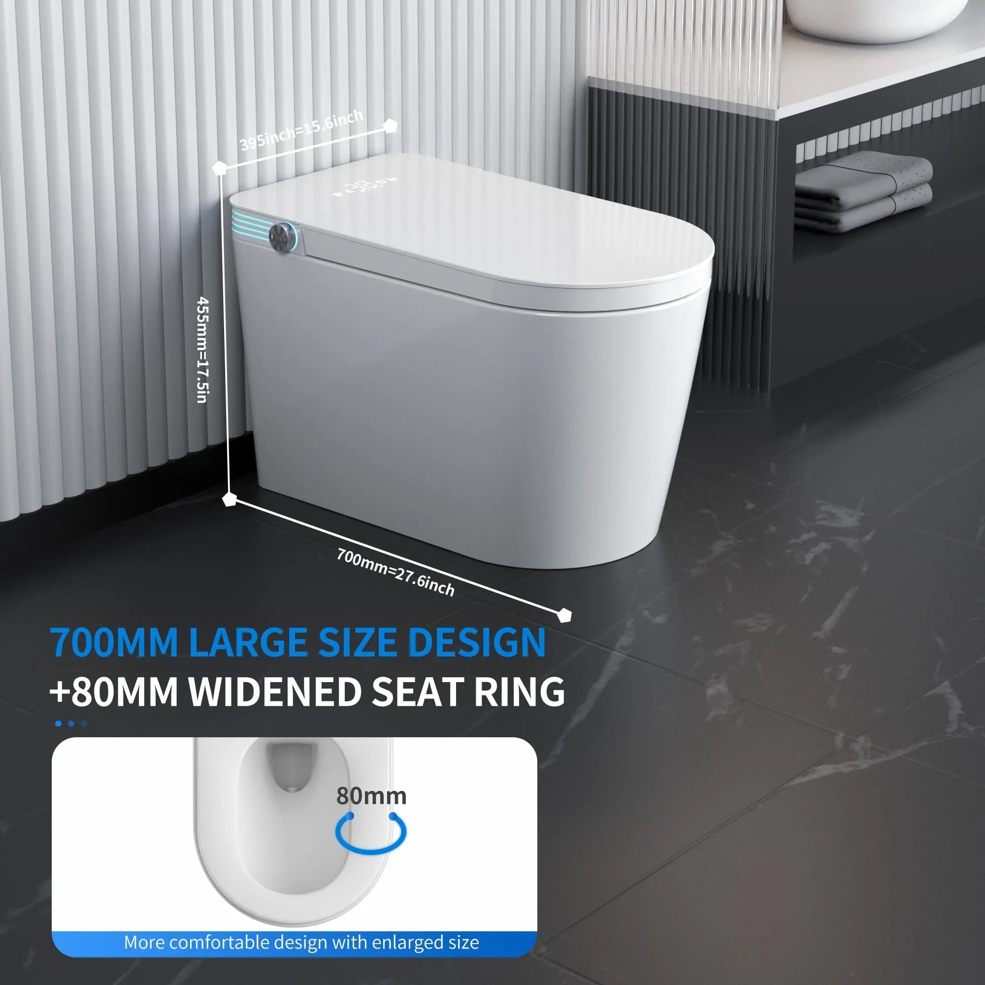 Smart Toilet with Bidet Built In, One Piece Bidet with 80MM Heated Seat, Voice Control, Warm Water Sprayer & Dryer, Foam Shield