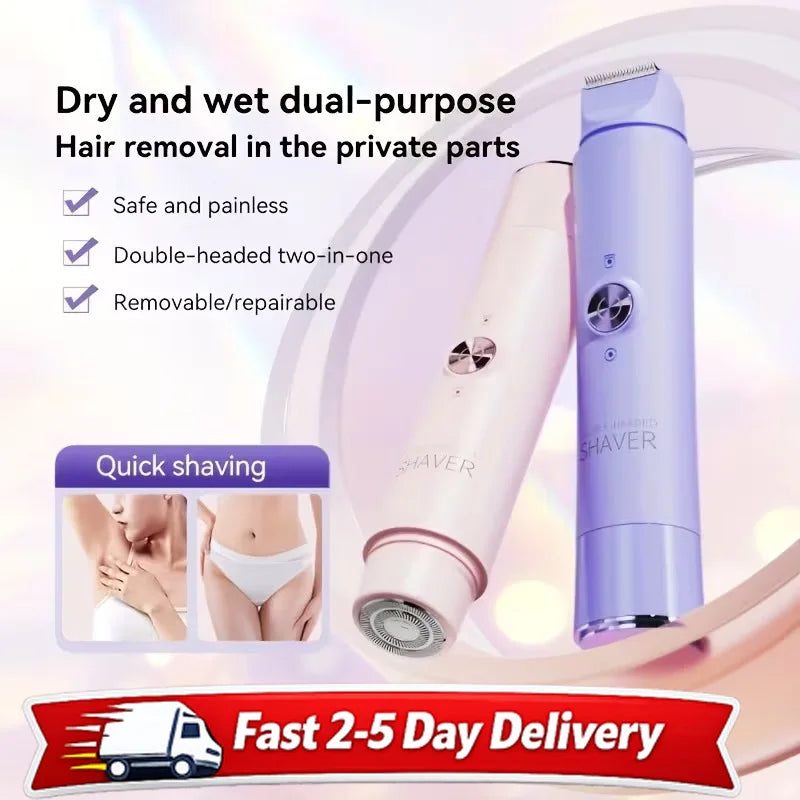 2 in 1 Cordless Electric Hair Trimmer for Women with Dual Head