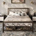 Metal Platform Bed Frame with Vintage Circular Design Headboard and Footboard with Under-Bed Storage