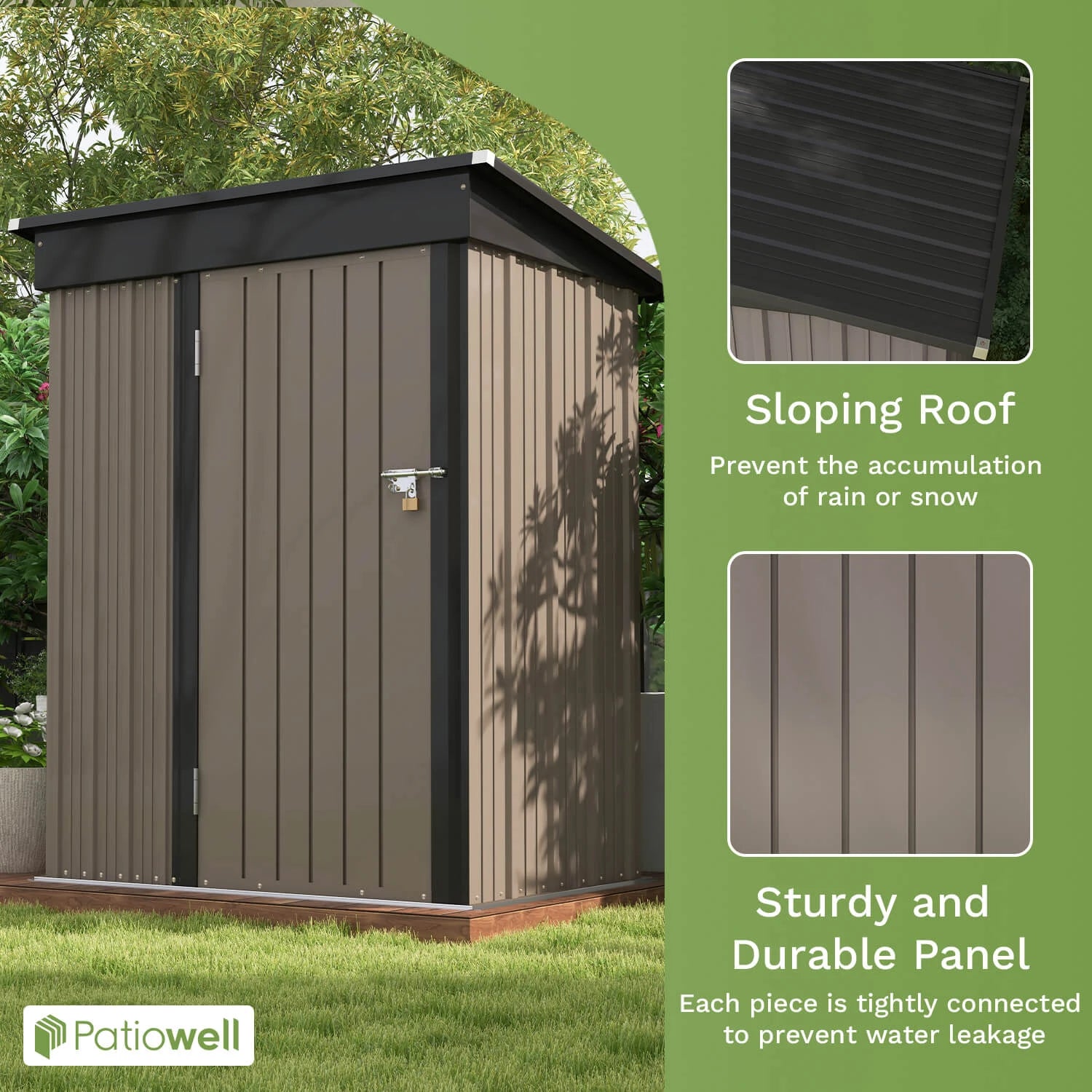 5x3 FT Outdoor Storage Shed with Sloping Roof and Lockable Door