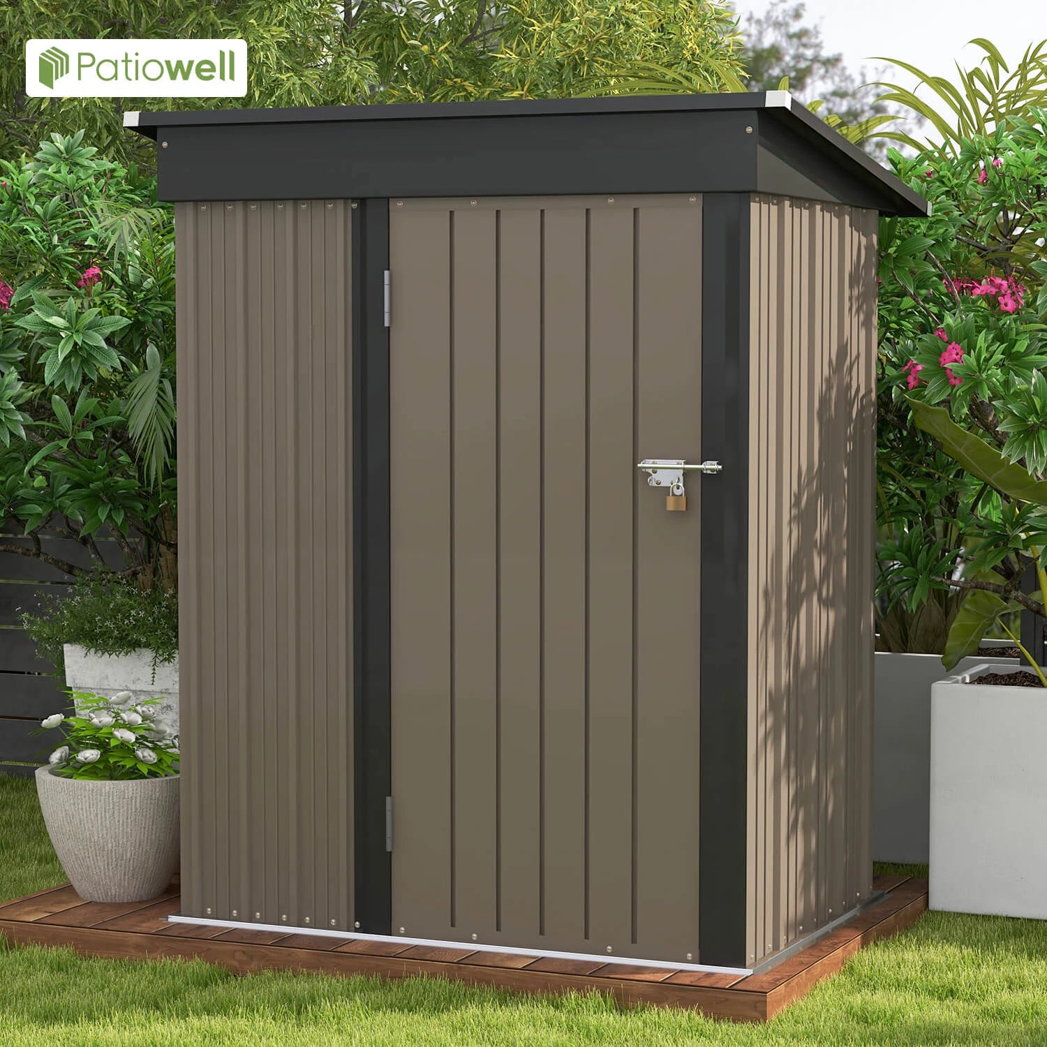5x3 FT Outdoor Storage Shed with Sloping Roof and Lockable Door