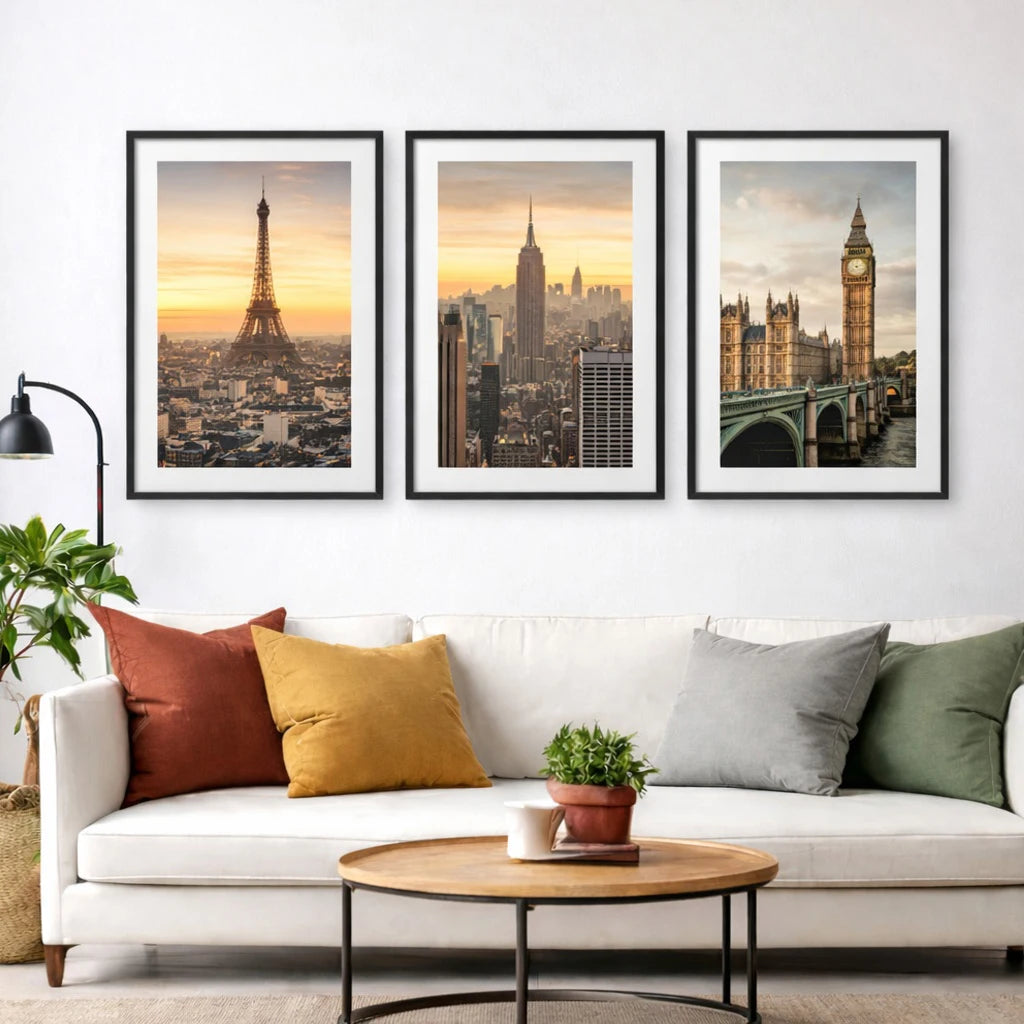 3pcs Picture Frames Aluminum Modern Photo Frame Black With Mat For Wall Art Mounting