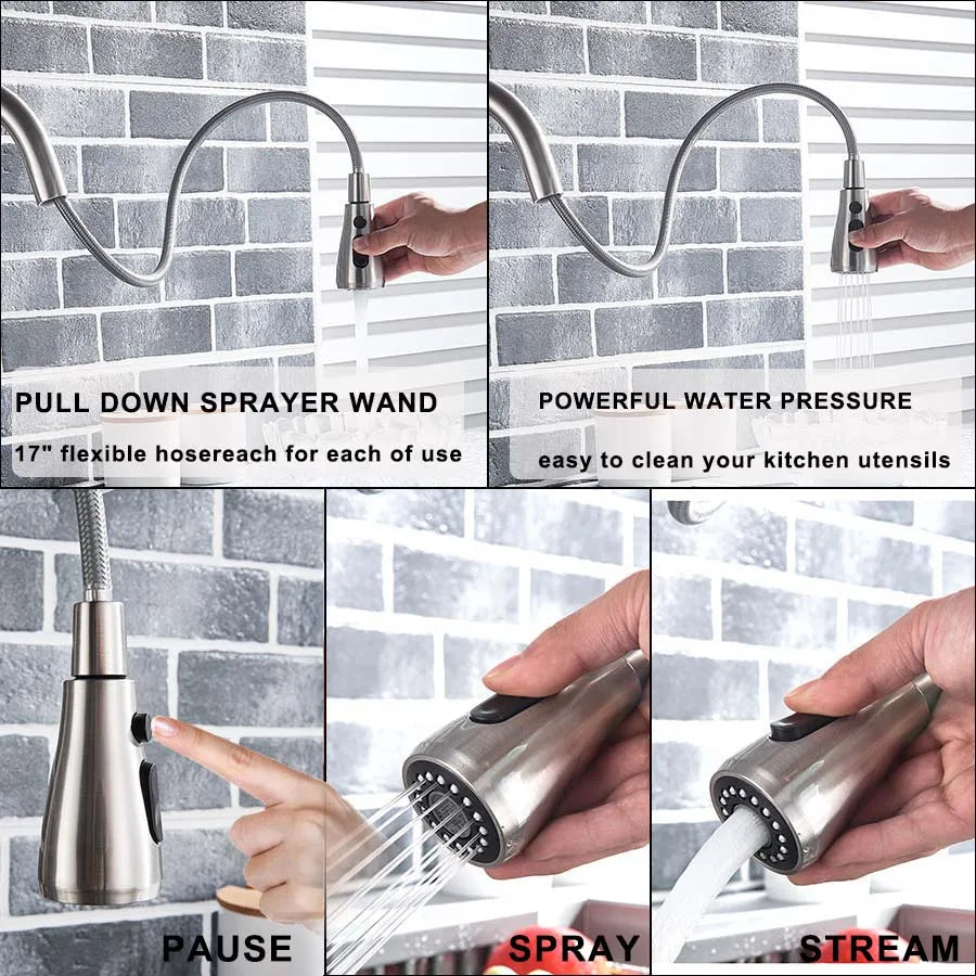 Purification Water Kitchen Faucet Black 360° Rotating Filter Water Faucets Pull Out Sprayer 3 Ways Hot Cold Water