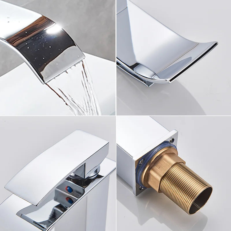 Bathroom Copper Waterfall Stainless Steel Basin Faucet Hot and Cold Dual Control Faucet