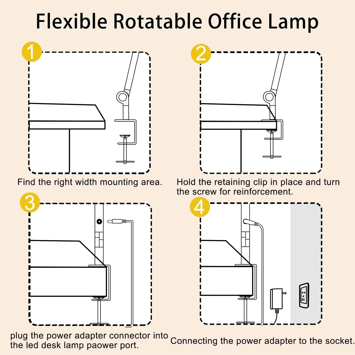 LED Desk Lamp with Clamp Flexible 4 sections Swing Arm Three light desk light, 4 Color Modes & 5 Brightness