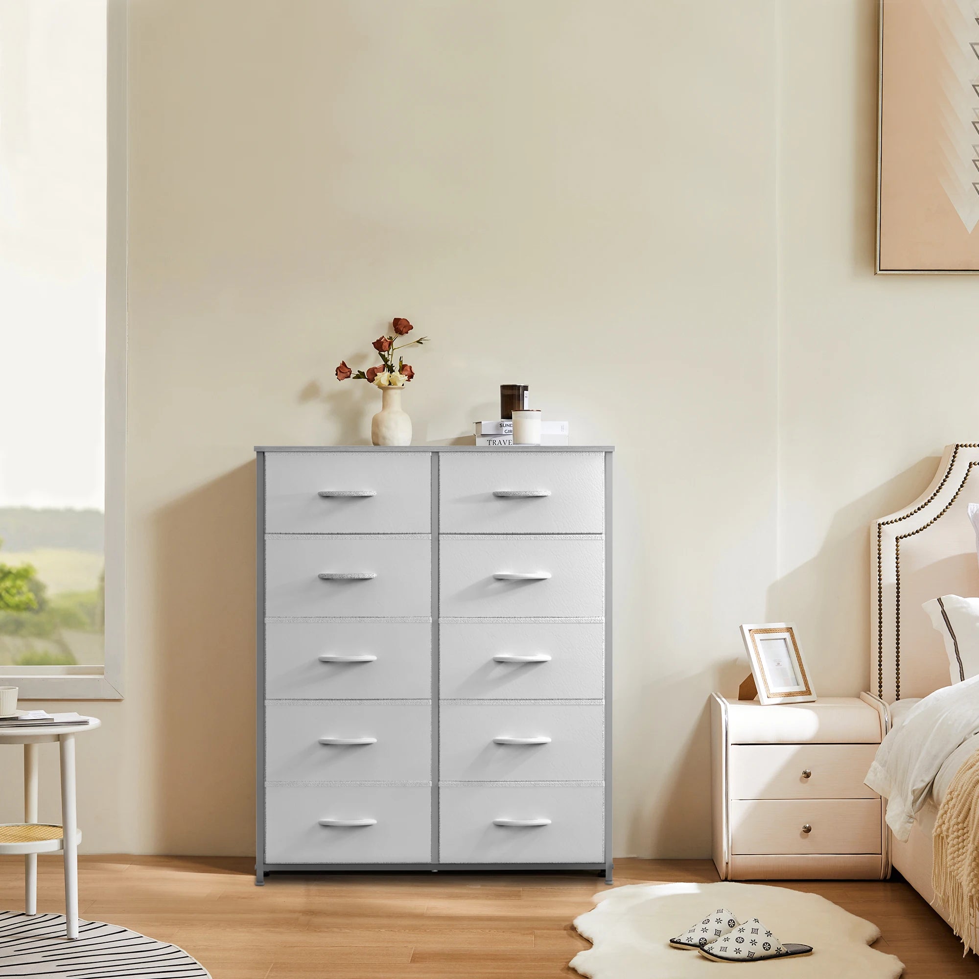 White Fabric Drawers Chest Wardrobe Closet For Storage Cabinet
