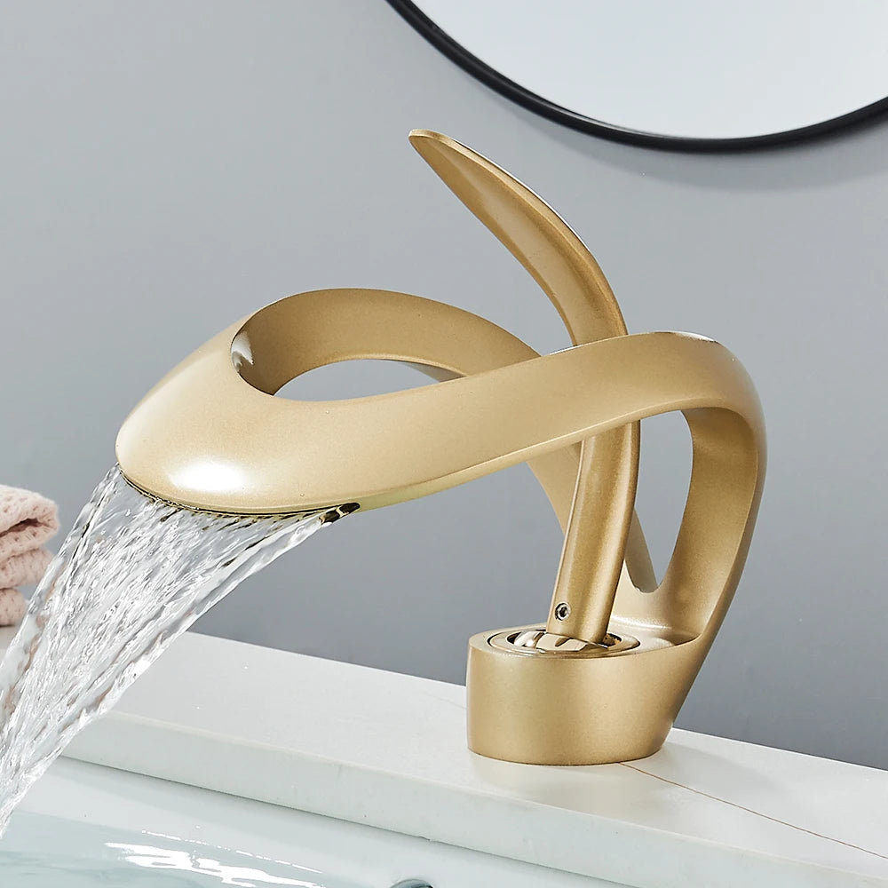 Rozin Luxury Black Basin Faucet Waterfall Mixer Tap Brass Deck Mount