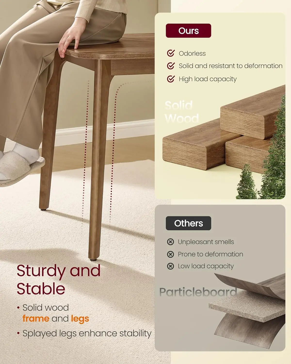 Extendable Dining Table with Tapered Legs and Curved Design, Honey Brown Finish