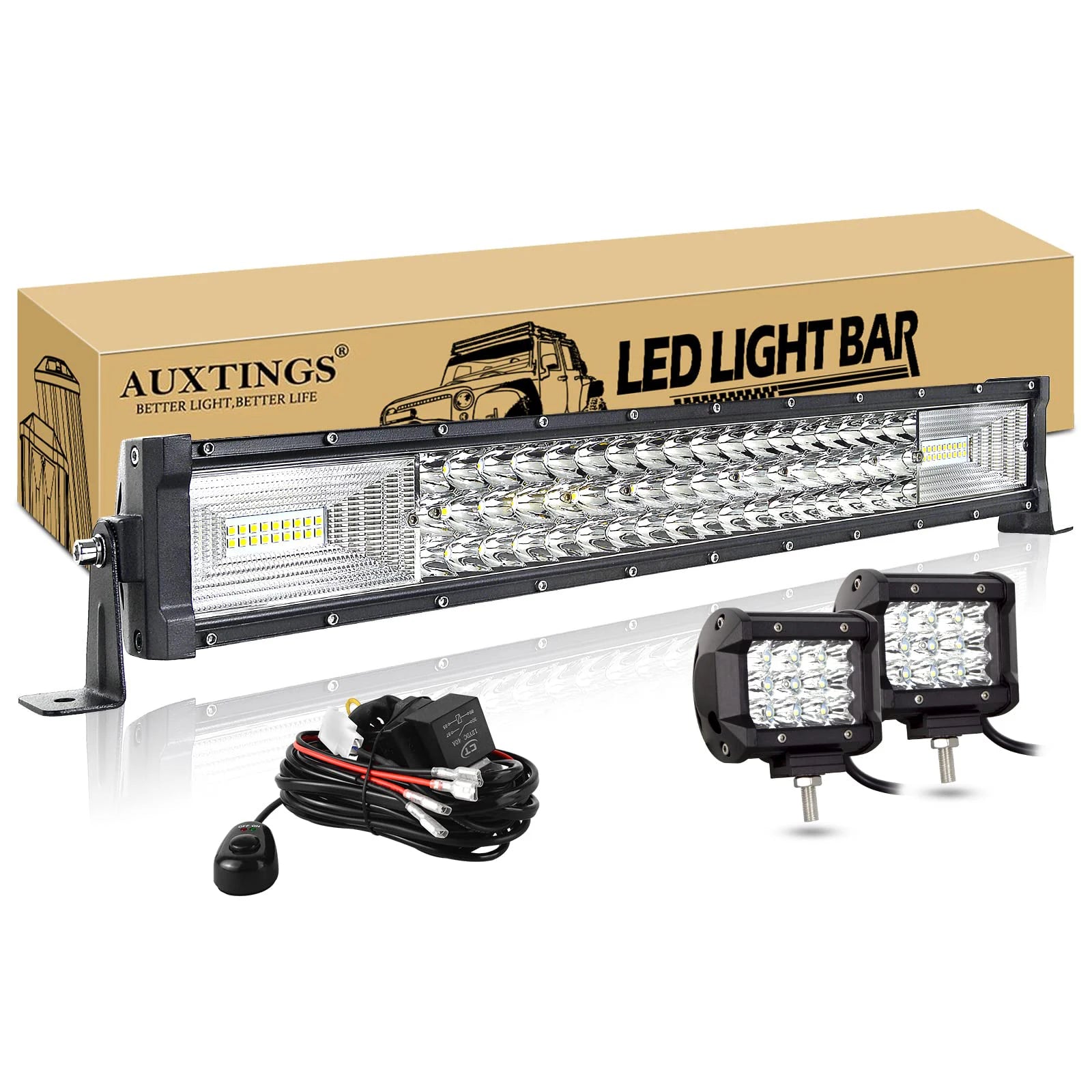 Off Road LED Light Bar with 2x36W Work Light Wire Kit 12V 24V Led Bar for Car Jeep Truck Patio
