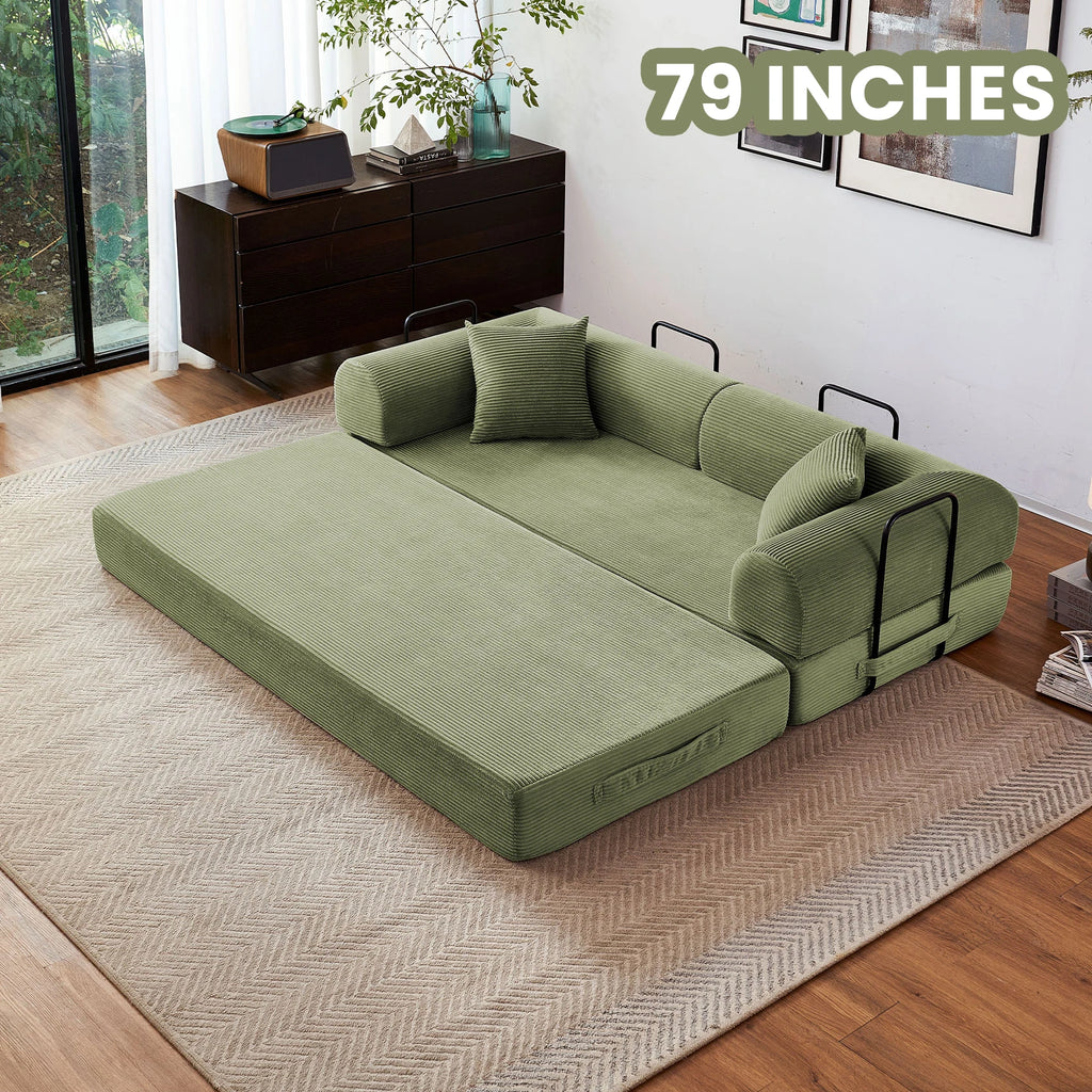 Foldable Convertible Futon Sofa Bed Floor Lounge with L-Shaped Armrest