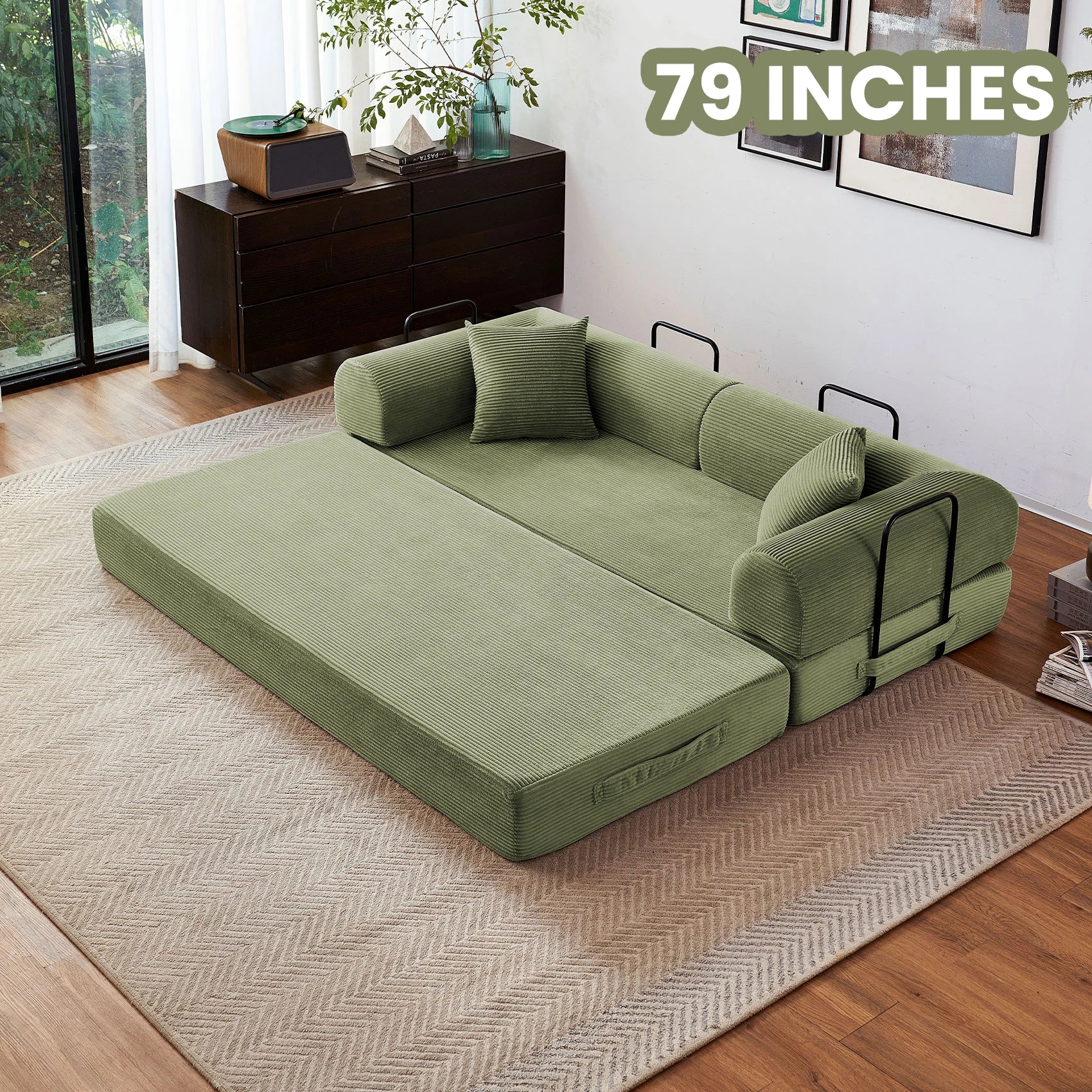 Foldable Convertible Futon Sofa Bed Floor Lounge with L-Shaped Armrest