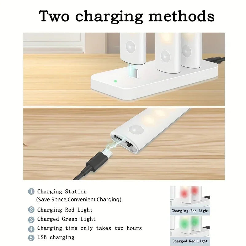 Under Cabinet Lights 1/3/5/6pcs, Motion Sensor Rechargeable  Battery Operated 2 Colors LED Light