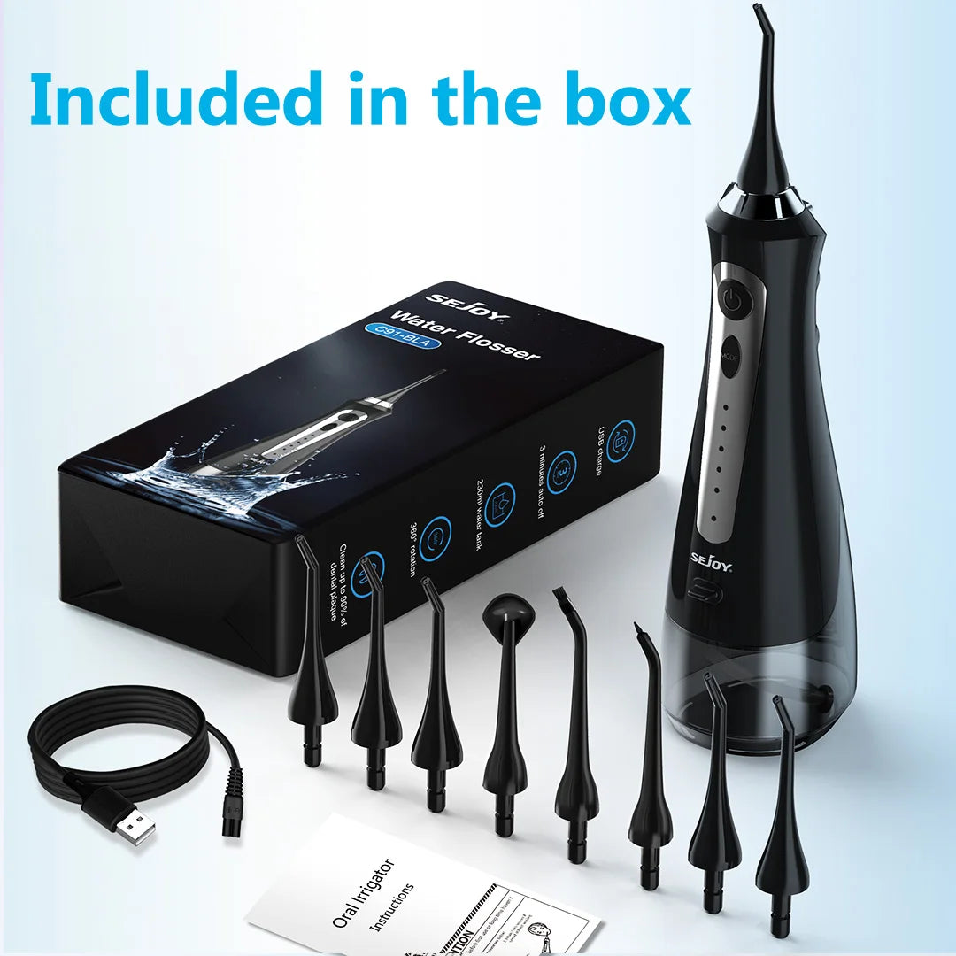 Water Flosser Irrigator Dental Teeth Whitening strips Portable 5 Modes 8 Jet Tips Washing Machine