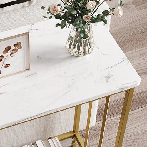 Console Table Narrow Entryway Table with Glass Shelf Metal Frame 33.5” Behind Couch Table