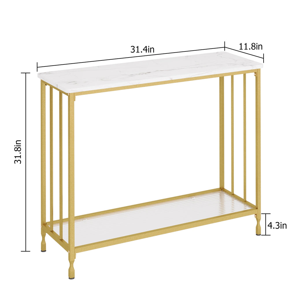 Console Table Narrow Entryway Table with Glass Shelf Metal Frame 33.5” Behind Couch Table