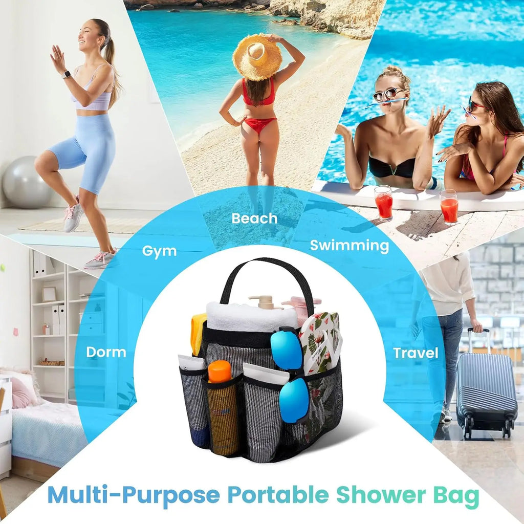 Mesh Shower Caddy with 9 Pockets, Large-Capacity Quick-Dry Toiletry Bag