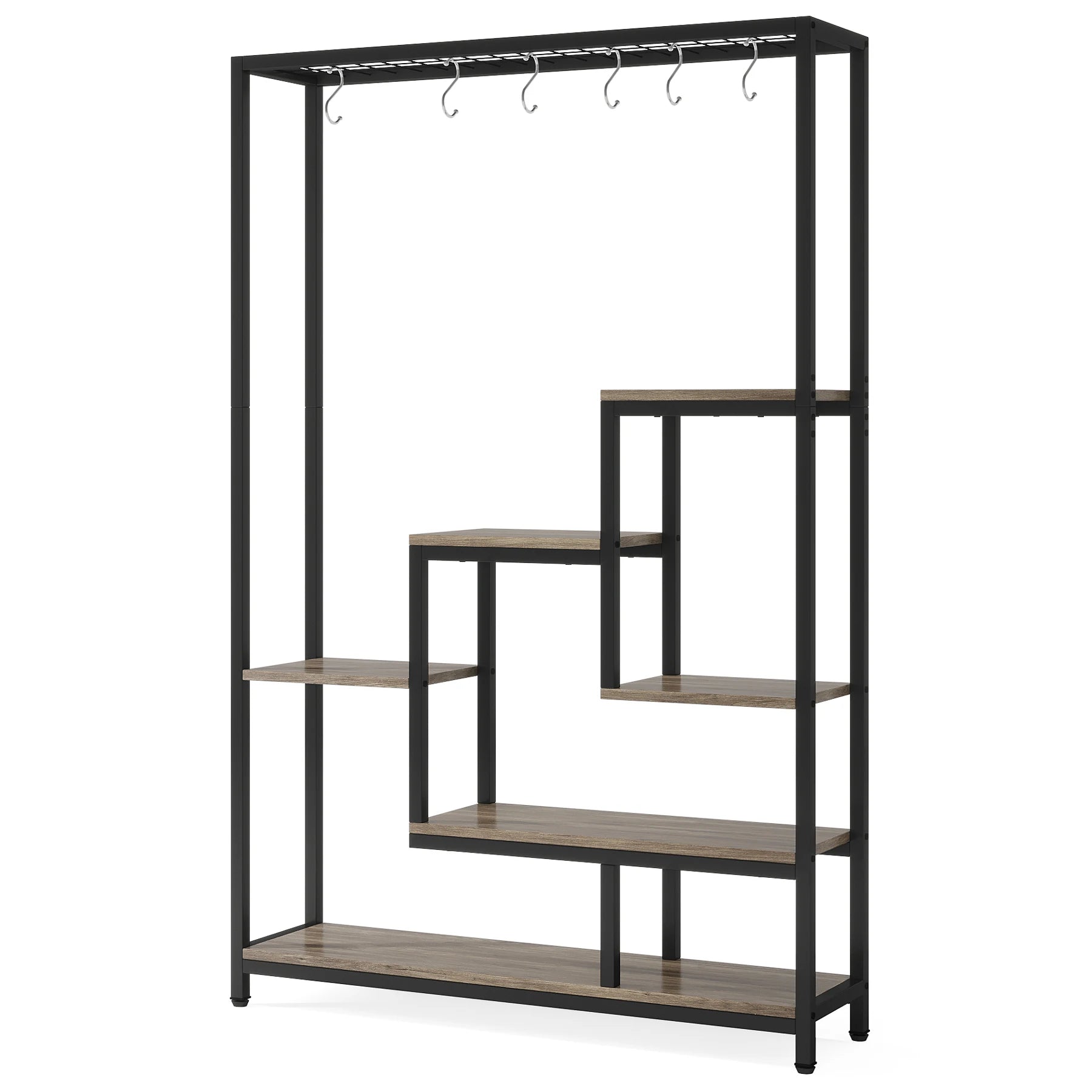 5 Tiers Tall Indoor Plant Stand Large Metal Plant Shelf with 10 PC S Hanging Hooks for Garden