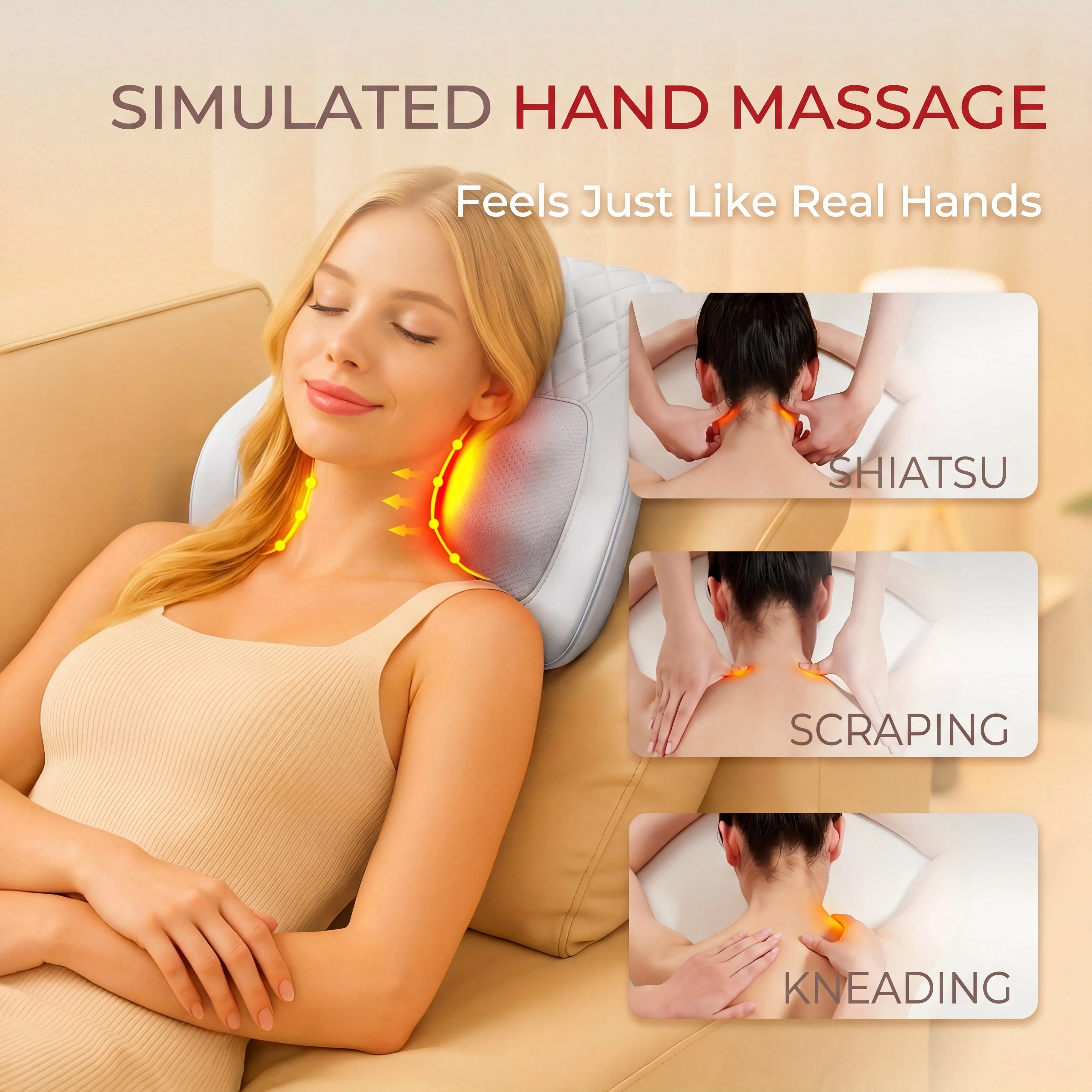 Back & Neck Massager with Heat 3D Kneading Massage Pillow