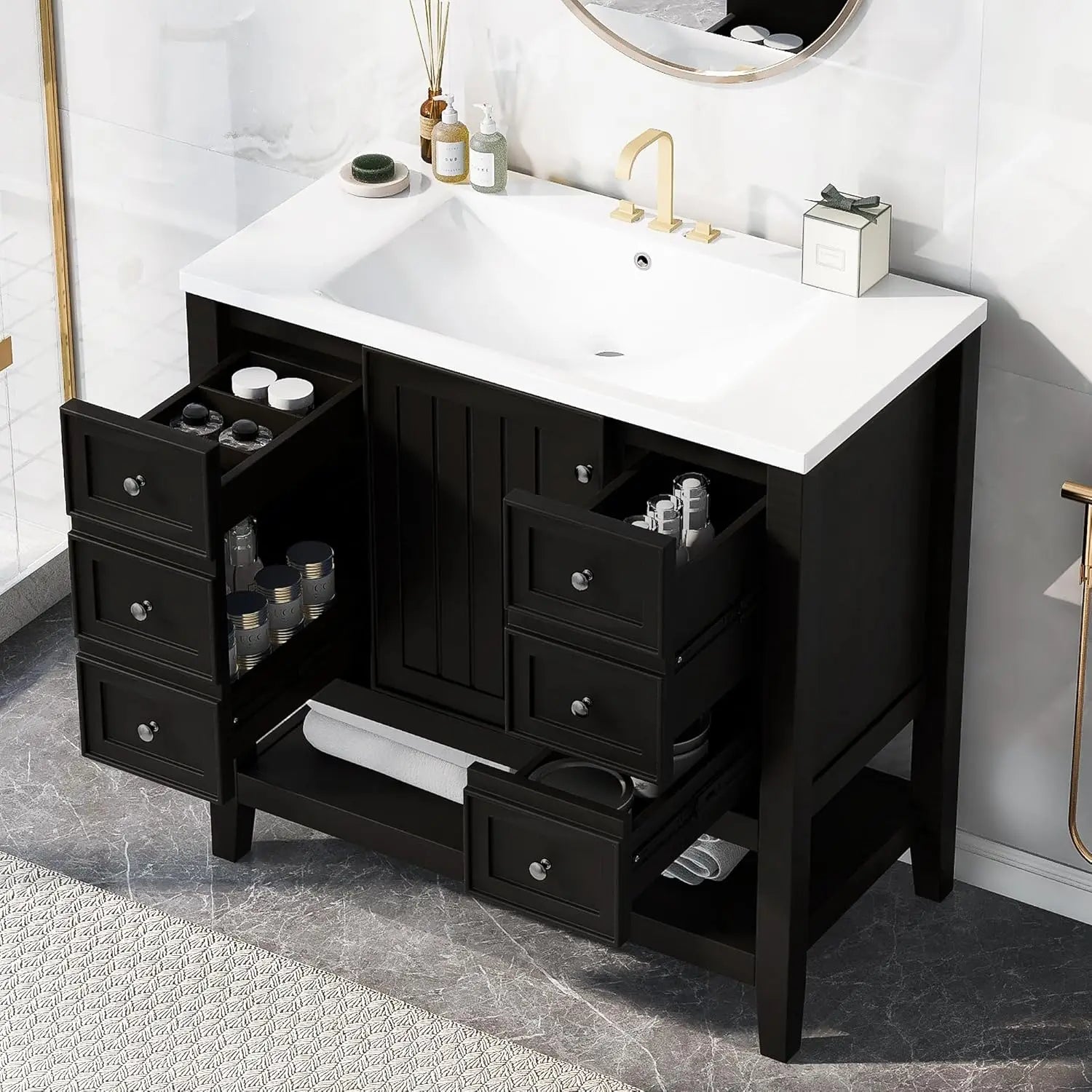 Bathroom Vanity Cabinet Sink Top Combo Single Door 3 Drrawers