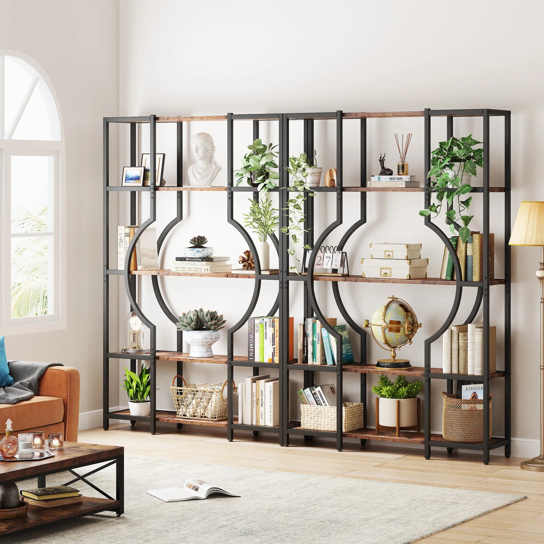 Bookshelf Industrial 5 Tier Etagere Bookcase, Freestanding Tall Bookshelves Display Shelf Organizer