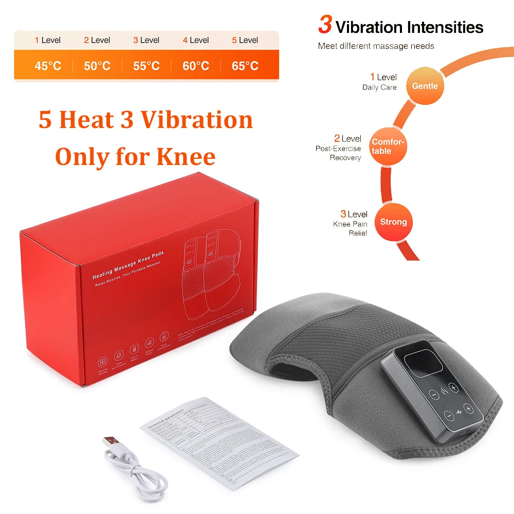 Heated Vibrating Knee Pads for Joint infrared Knee, Shoulder & Elbow Pad 3 in 1 Brace Hot Compress USB Charging