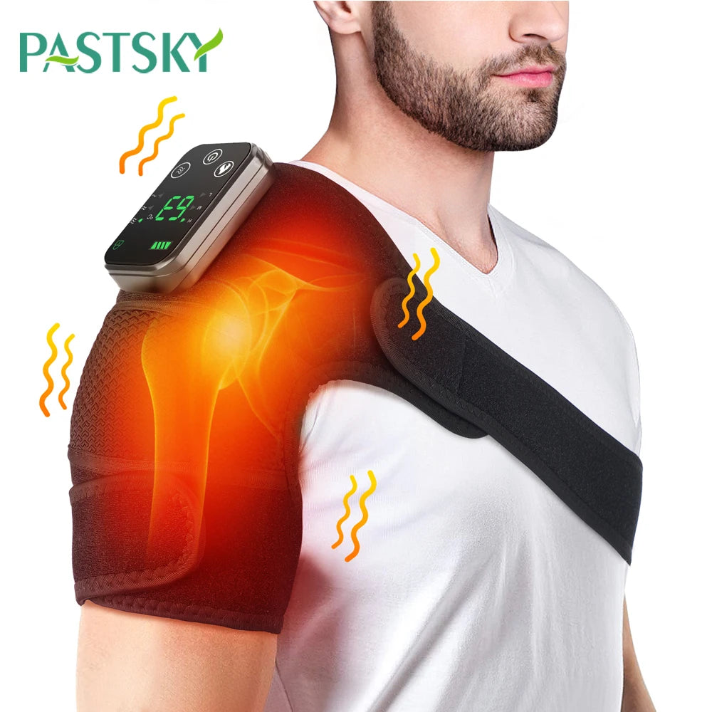 Shoulder Brace Belt Rechargeable Heating Vibration Shoulder Support Massager Knee Arthritis Pain Relief Thermal Physiotherapy