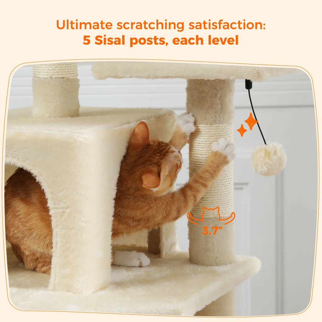 Large Cat Tree and Tower for Indoor Cats With Sisal-Covered Scratching Posts Spacious Hammock