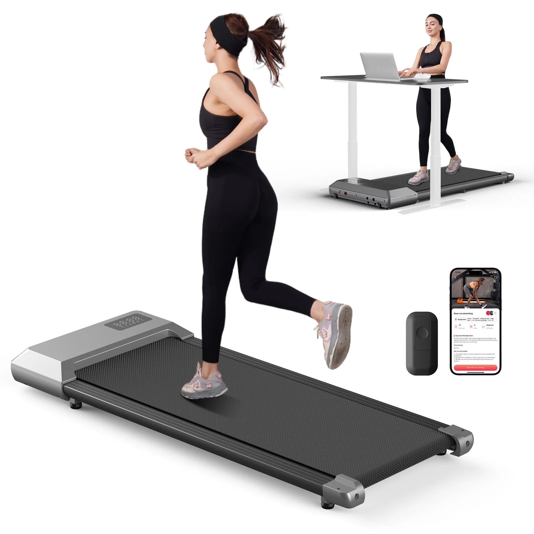 300lbs Treadmill Walking Pad LCD Digital Data Display 2in1 Walking Running Fitness Exercise Machine