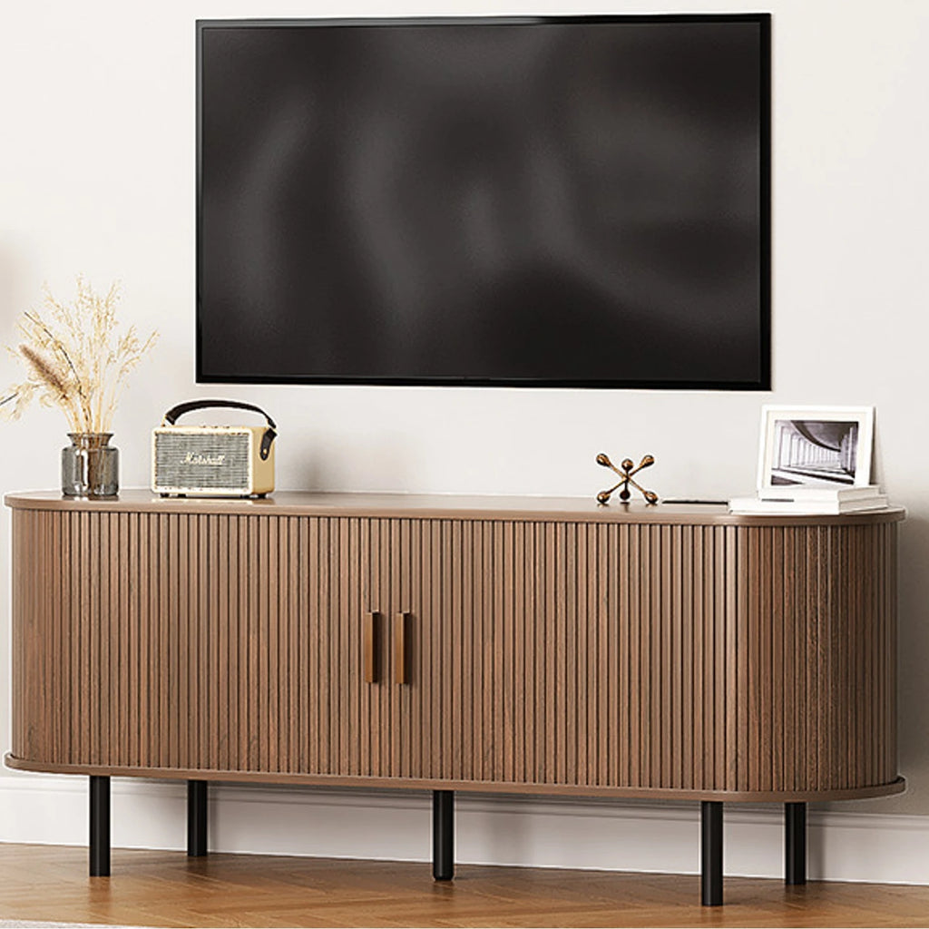 TV Stand Living Room Furniture with Power Outlet for TVs up to 70" with Sliding Doors Storage Adjustable Shelves