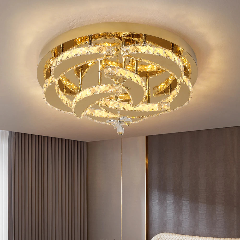 Luxury Gold K9 Crystal Ceiling Lamp Dimmable Led Chandelier