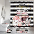 4Pcs Pink Black Girls Bathroom Set with Shower Curtain, Rugs, and Toilet Lid Cover