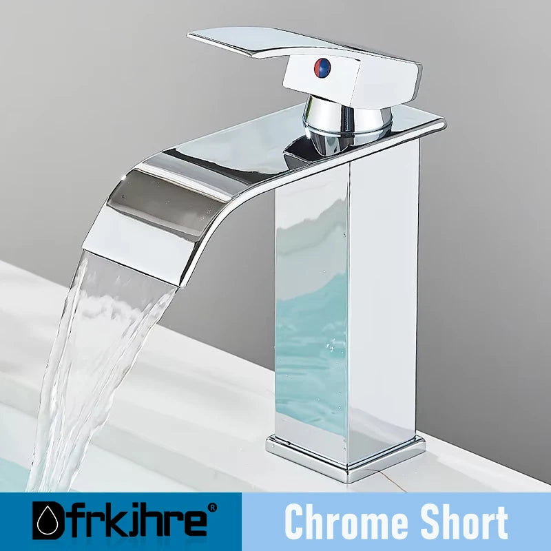 Bathroom Copper Waterfall Stainless Steel Basin Faucet Hot and Cold Dual Control Faucet
