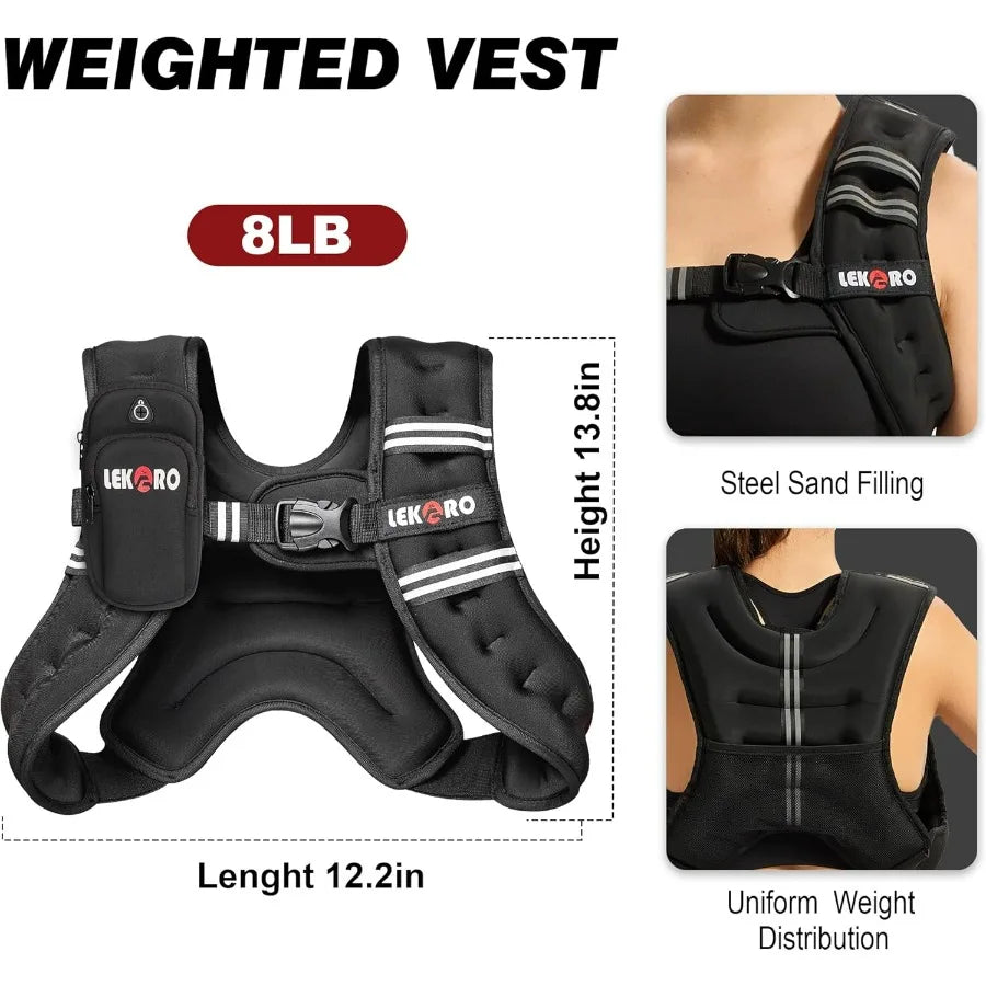 Weighted Vest, 8lbs Weights Vest with Reflective Stripe for Workout, Strength Training, Running, Walking