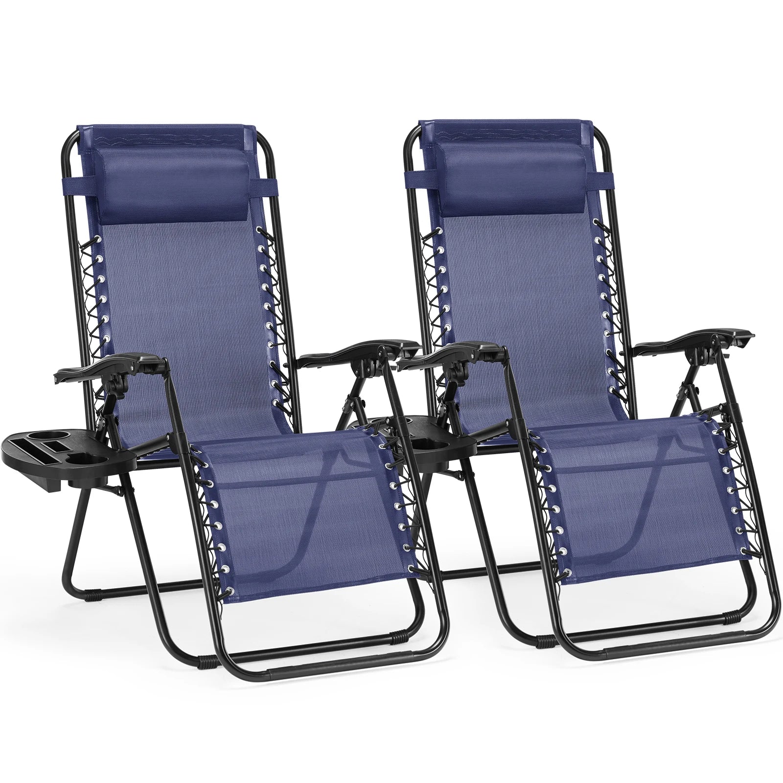 Zero Gravity Set of 2 Portable Recliner Patio Outdoor Garden Lounge Chair with Cup Holder Trays Adjustable Pillow