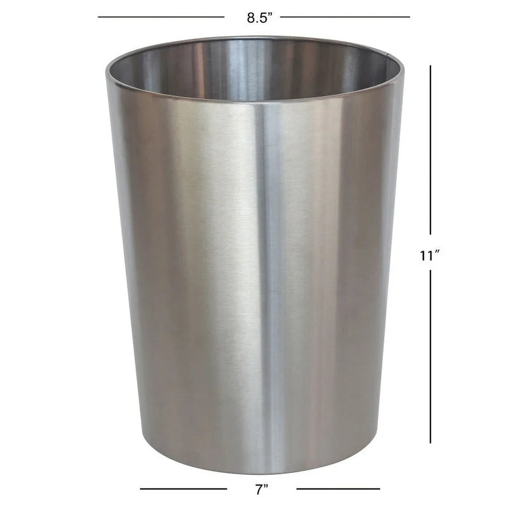 Brushed Nickel Metal Wastebasket Durable Open Top Trash Can