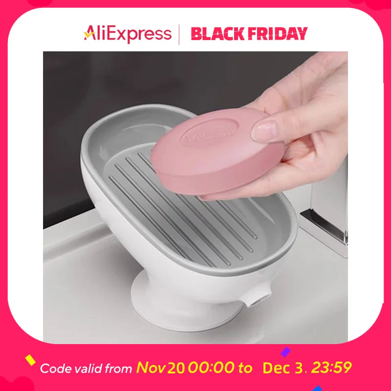 Suction Cup Soap Dish Drainable, Rust-Proof, for Bathroom, Kitchen Sink, Shower