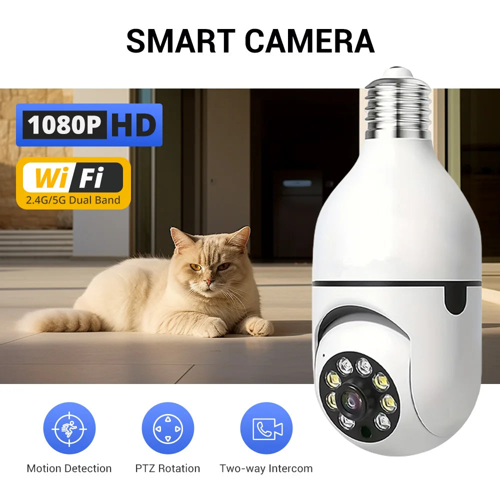 Light Bulb Security Cameras Outdoor Wireless WiFi Camera, 360 Degree, Light Socket Screw In