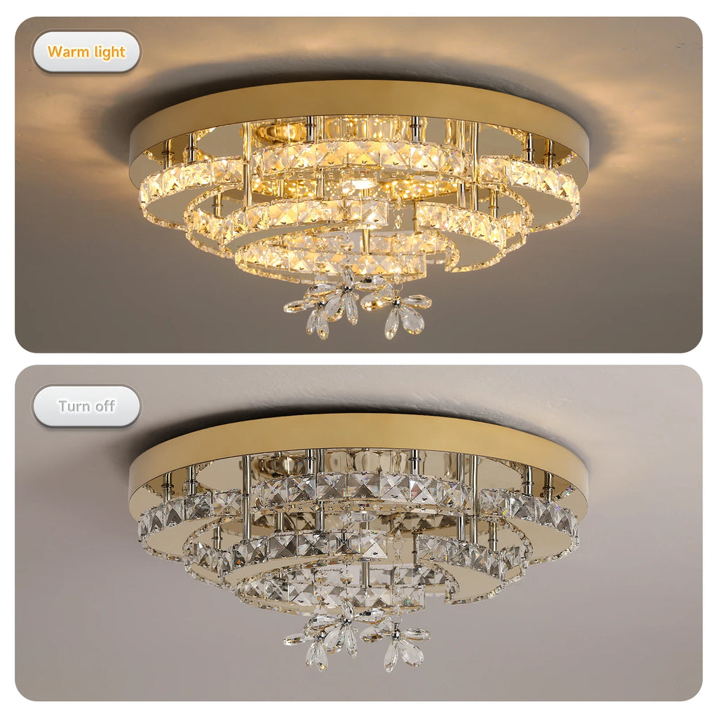 Luxury Gold K9 Crystal Ceiling Lamp Dimmable Led Chandelier