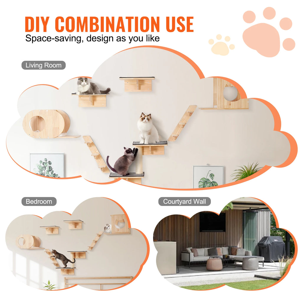 Wall Mounted Cat Shelves and Perches with Jumping Boards Hammocks