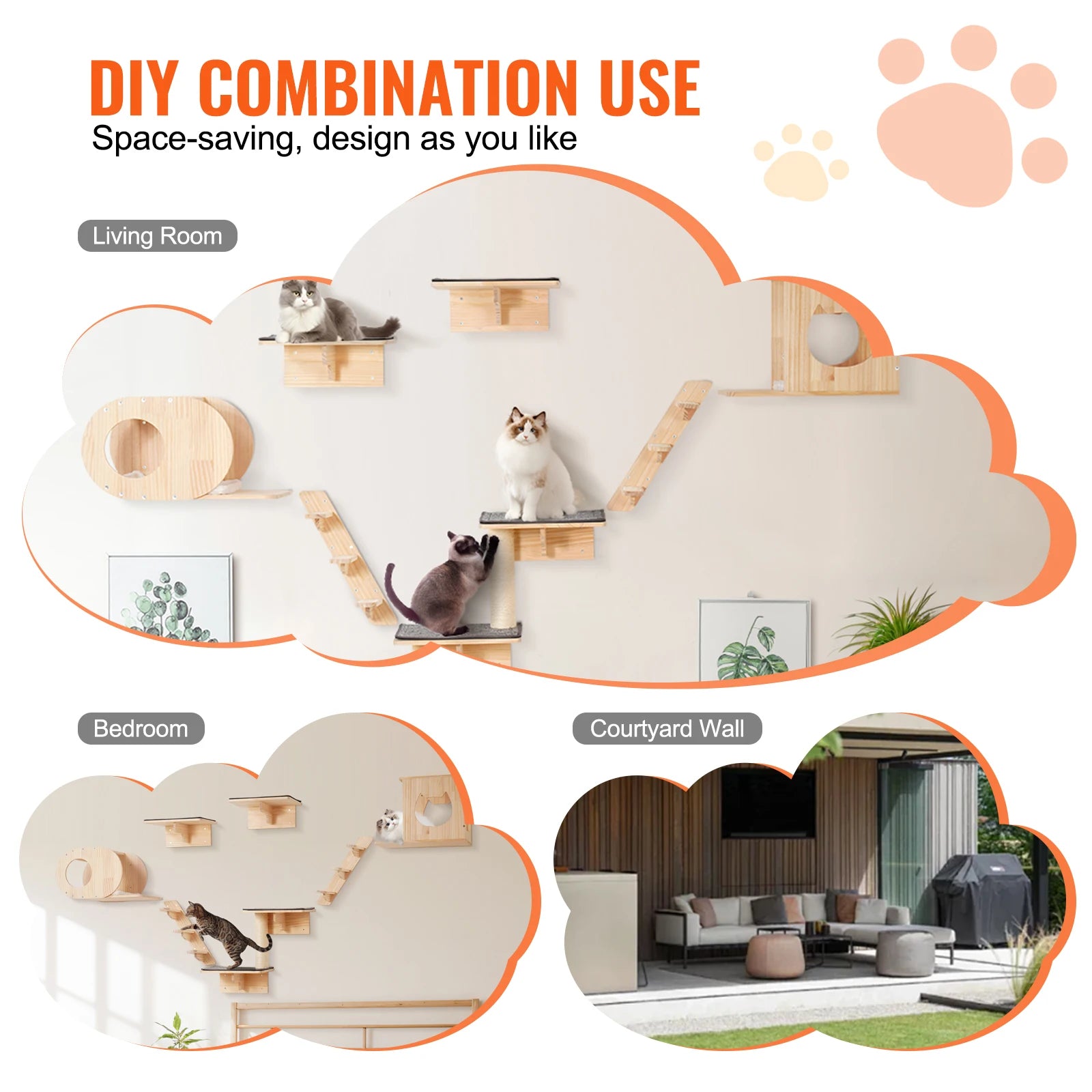 Wall Mounted Cat Shelves and Perches with Jumping Boards Hammocks