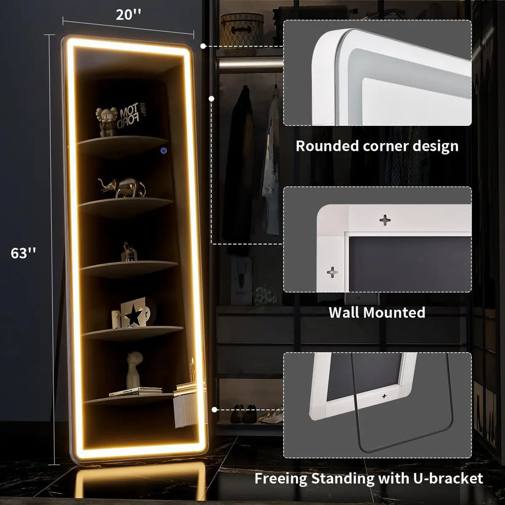 Full Length Mirror with LED Light Floor Mirror with Stand and Dimming