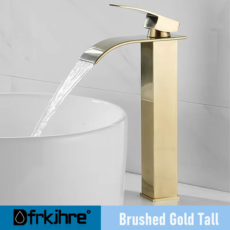 Bathroom Copper Waterfall Stainless Steel Basin Faucet Hot and Cold Dual Control Faucet