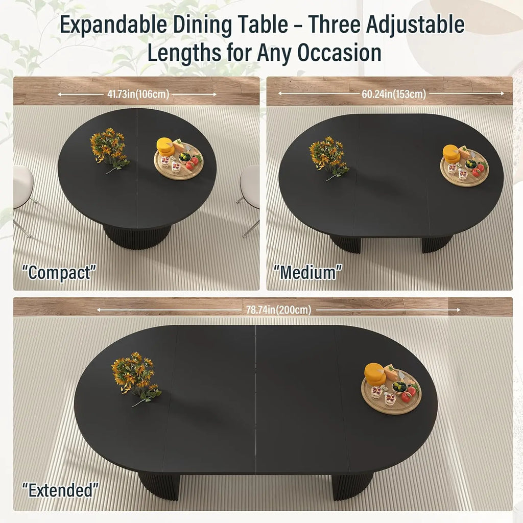 Round Expandable Fluted Base Modern Oval Dining Table