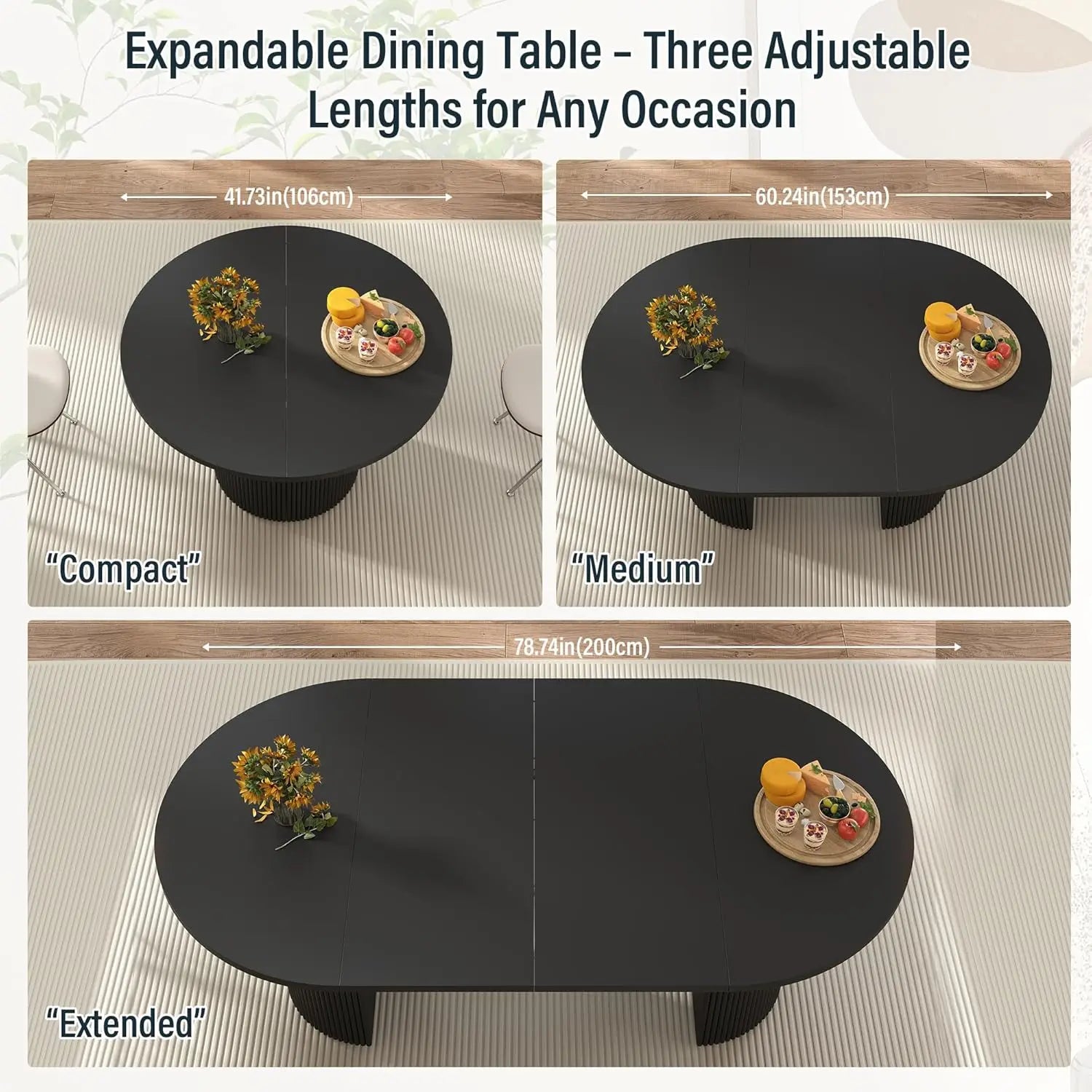 Round Expandable Fluted Base Modern Oval Dining Table