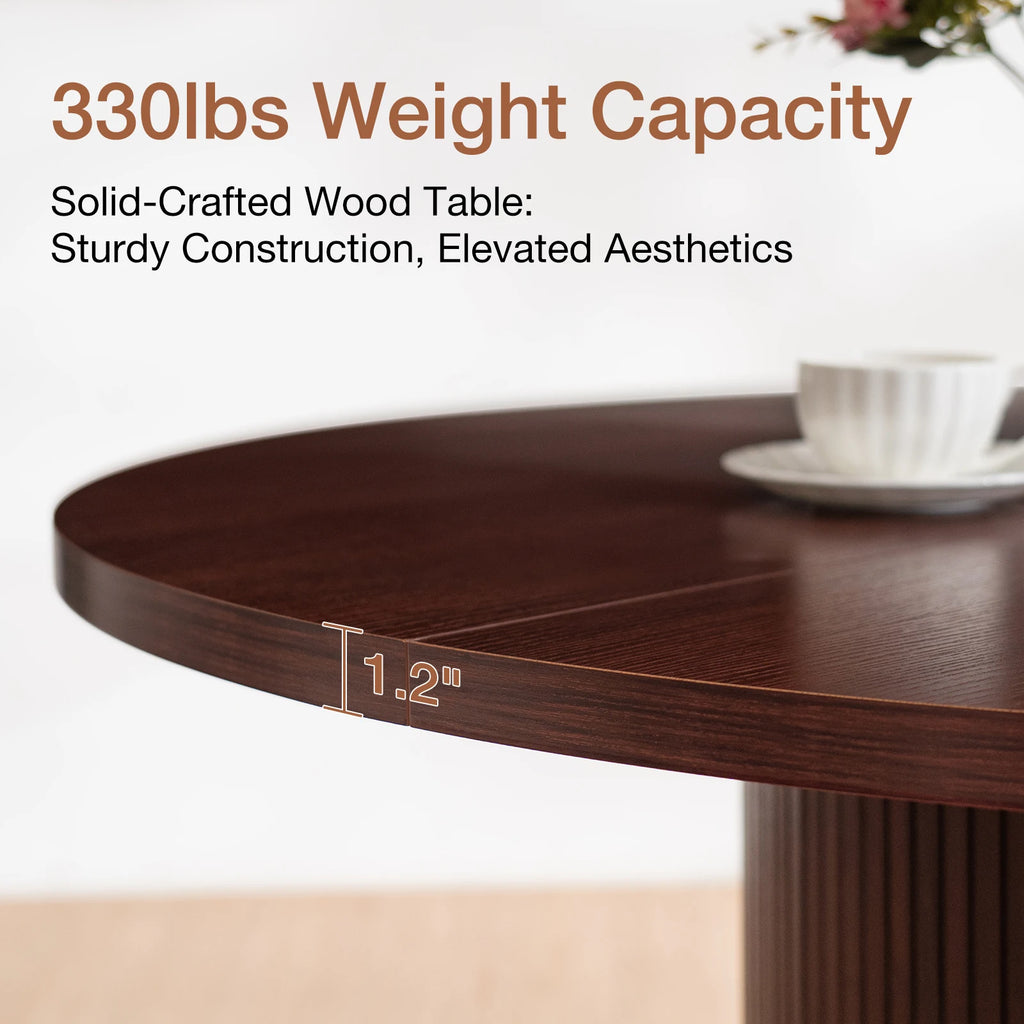 48'' Round Dining Table with 2-Layer Shelf and Wood Slide Door
