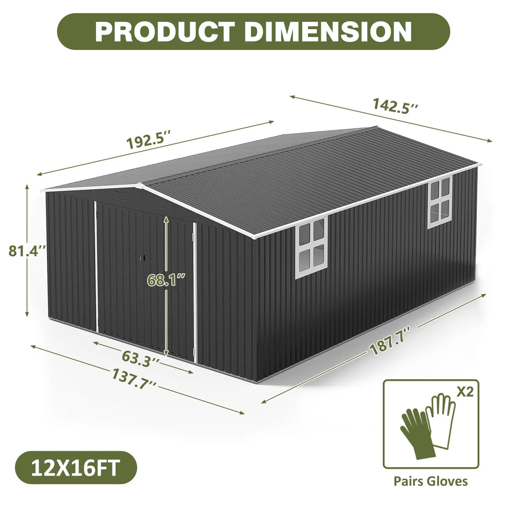 Outdoor Heavy-Duty Metal Storage Shed w/ Lockable Door