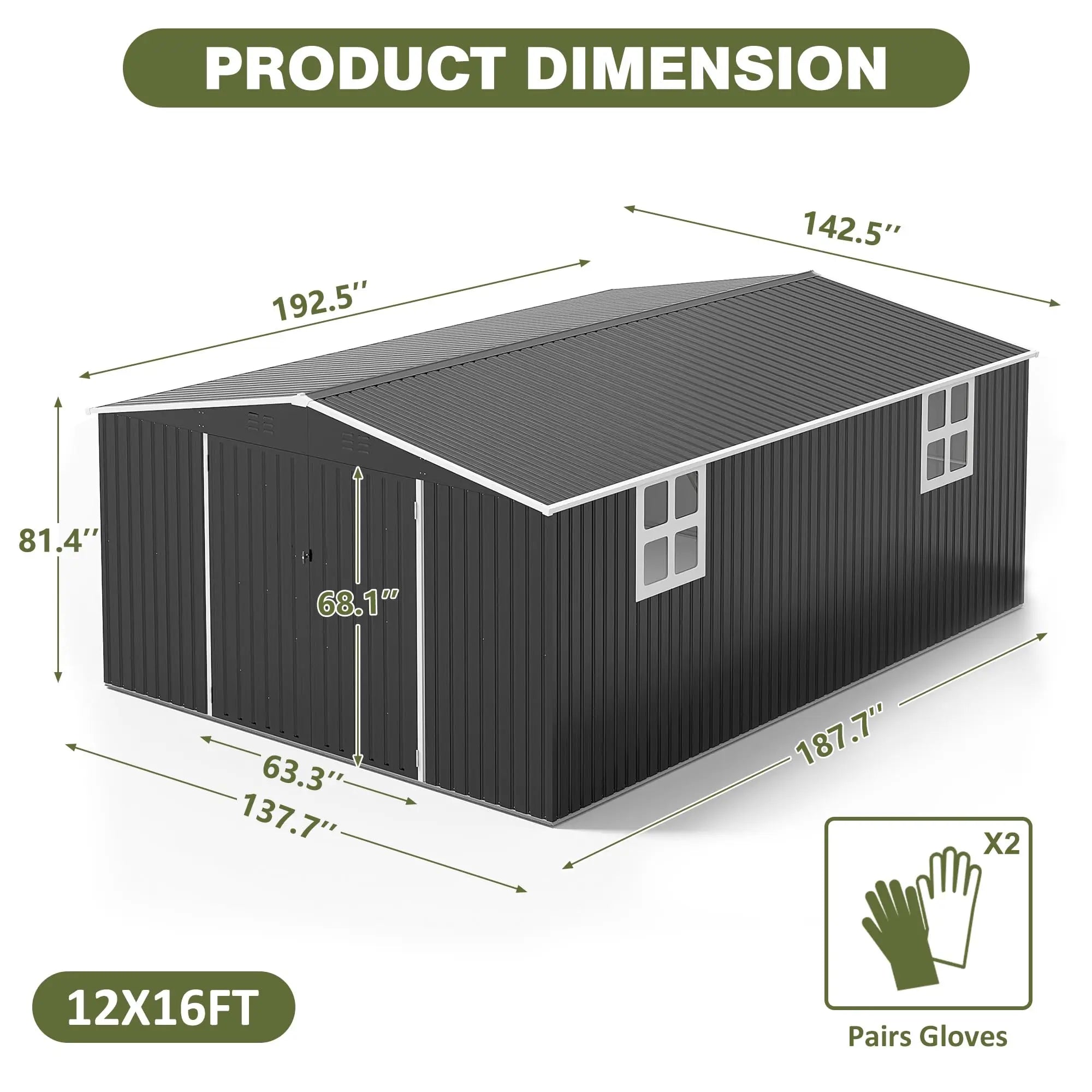 Outdoor Heavy-Duty Metal Storage Shed w/ Lockable Door