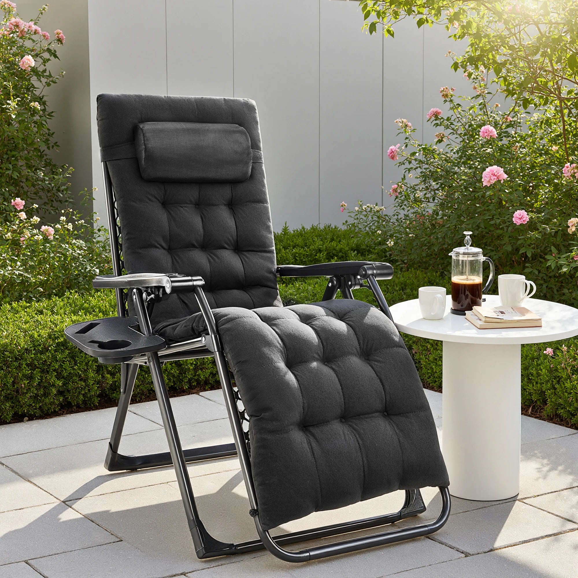 Zero Gravity Set of 2 Portable Recliner Patio Outdoor Garden Lounge Chair with Cup Holder Trays Adjustable Pillow