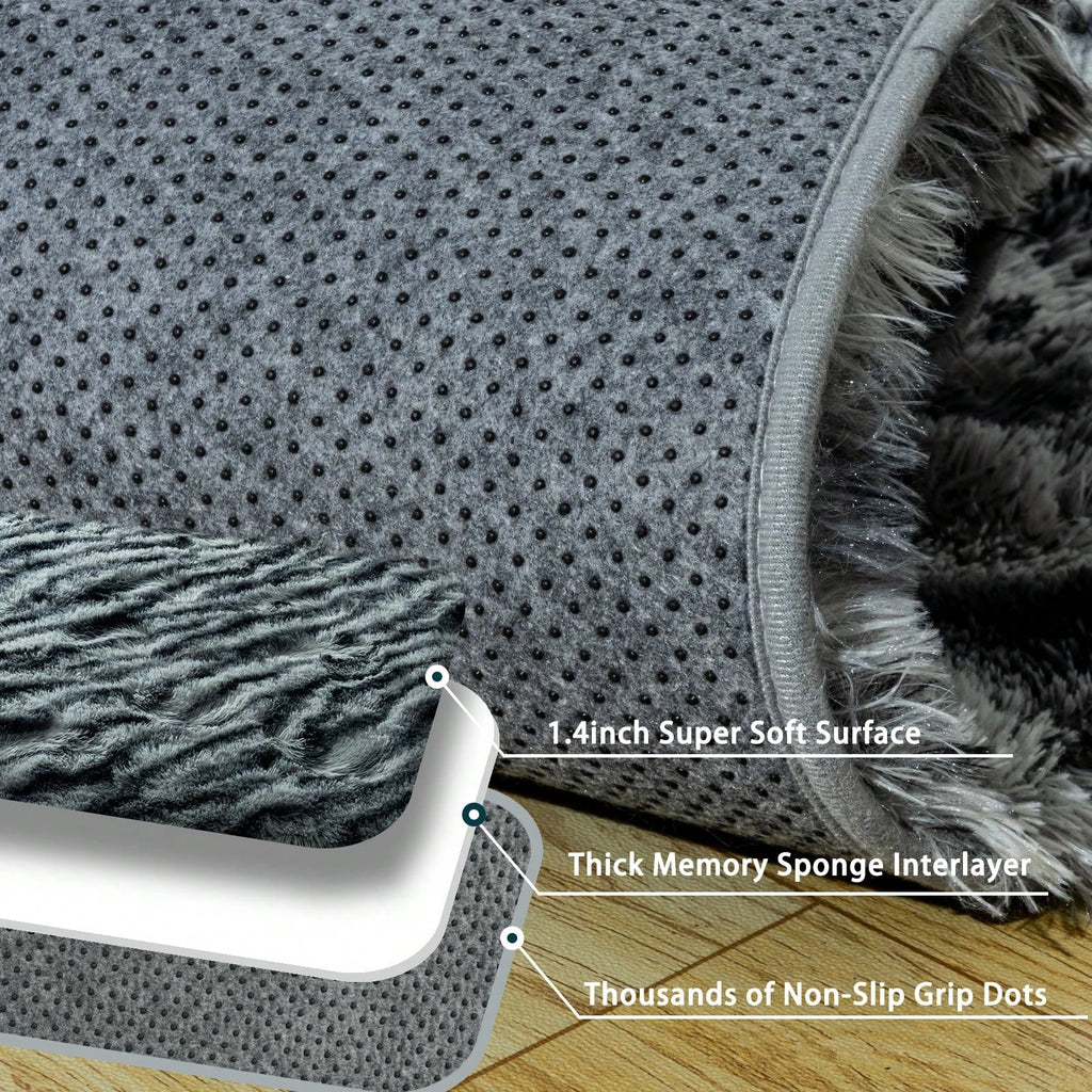 Fluffy Long Shag Zebra Print Washable Area Rug